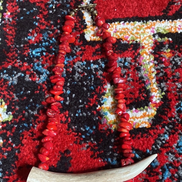 Red Coral Deer Antler Statement Necklace - Picture 4 of 14